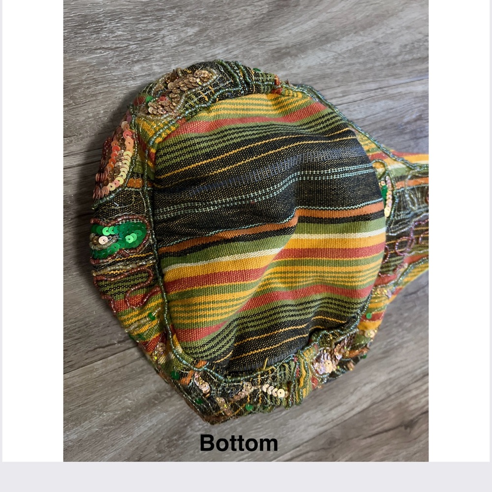 🎁 Boho Sequin Beaded Paisley Hobo Bag Olive Gold Burnt Orange Purse New - Picture 4 of 16